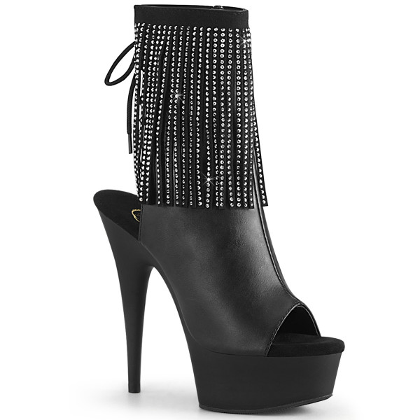 6 inches Heel, 1 3/4 inches PF Open Toe RS Fringe Ankle Boot, Side Zip