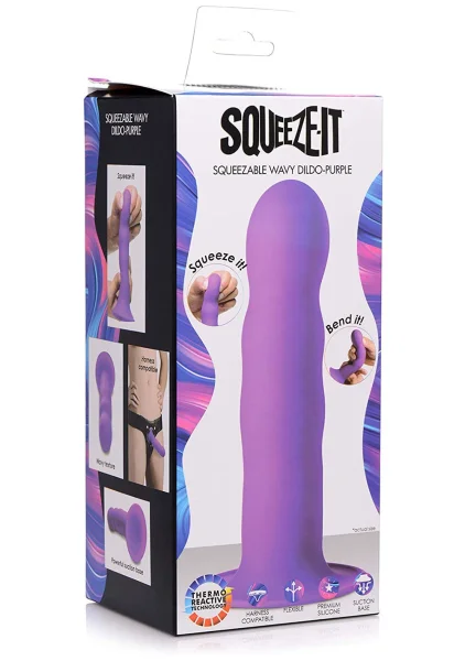 Squeeze-It Squeezable Wavy Suction Cup Dildo - Purple