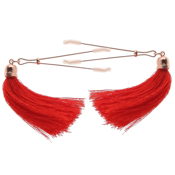 Bound Adjustable T1 Tassel Nipple Clamps by NS Novelties - Rose Gold & Red