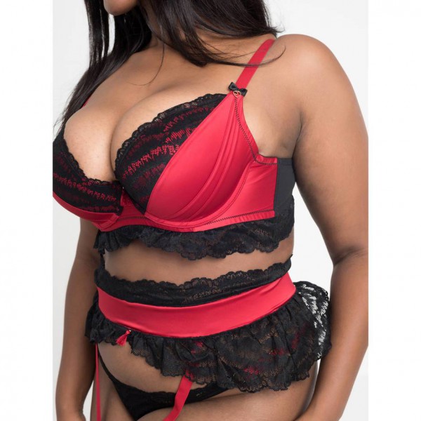 Lovehoney Plus Size Empress Red Satin and Lace Bra Set