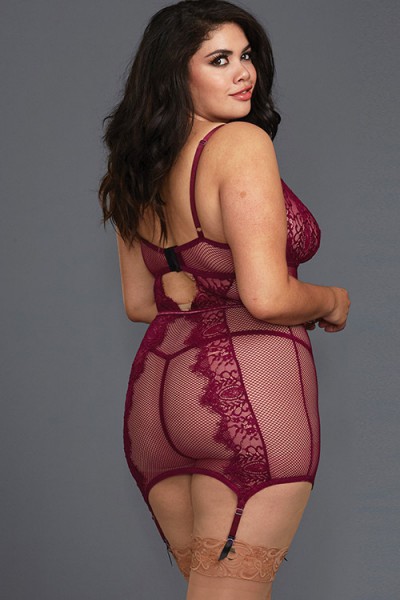 Dreamgirl Mulberry Muse Gartered Chemise With G-String