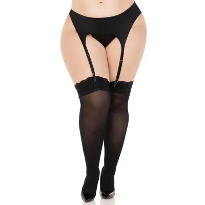 Lace Top Opaque Thigh Highs 1x 2x Black