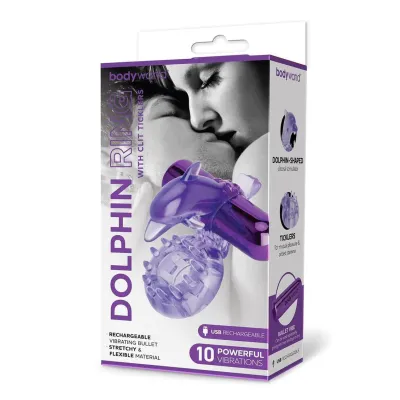Bodywand Rechargeable Dolphin Ring With Ticklers Purple