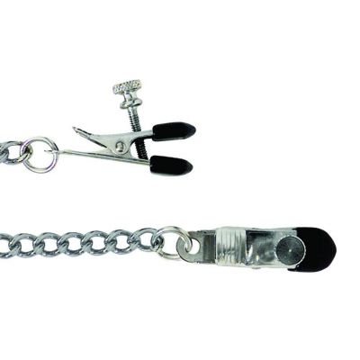 Adjustable Broad Tip Nipple Clamp with Chain Silver