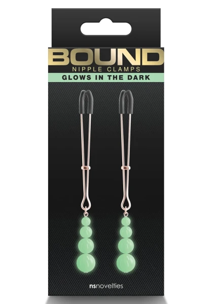 Bound Adjustable G2 Glow In The Dark Nipple Clamps by NS Novelties - Gunmetal