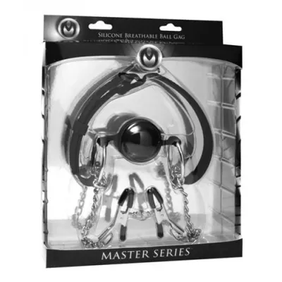 Hinder Silicone Breathable Ball Gag and Nipple Clamps