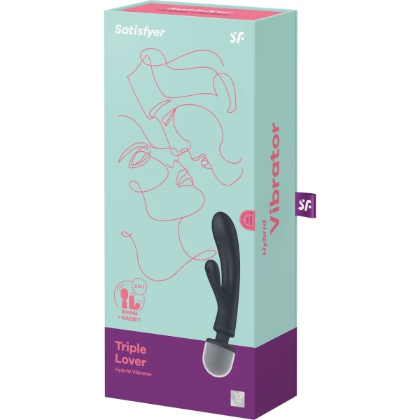 Satisfyer Triple Lover Rechargeable Waterproof Silicone Wand & Rabbit Hybrid Vibrator - Black