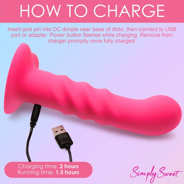 Simply Sweet 21X Vibrating Ribbed Rechargeable Silicone G-Spot Vibrator With Remote - Pink