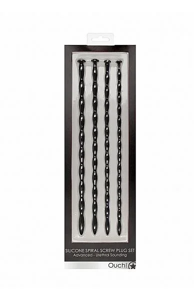 Shots Ouch Advanced Urethral Sounding Silicone Spiral Plug Set - Black