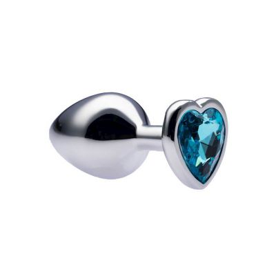 Kink Range Alloy Love Heart Gemmed Butt Plug 3 2 Inch Light Blue Medium