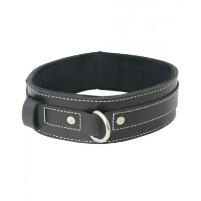 Edge Lined Leather Collar Black O S
