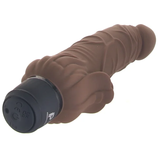 Powercocks Realistic Silicone Waterproof Rechargeable 7" Vibrator With Clitoral Stimulator - Chocolate