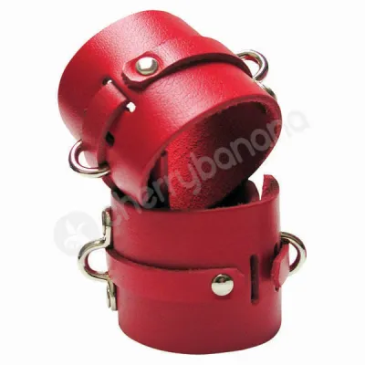 Kinklab Bondage Basics Red Leather Wrist Cuffs