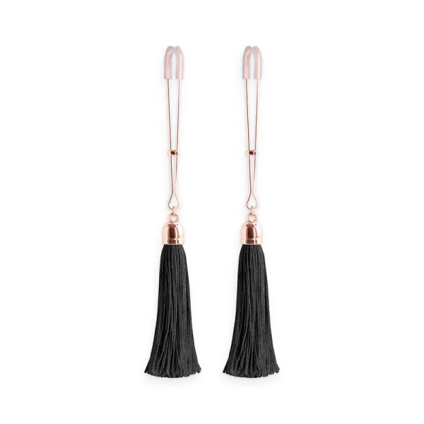 Bound Adjustable T1 Tassel Nipple Clamps by NS Novelties - Rose Gold & Black