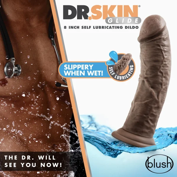 Dr. Skin Glide 8 Inch Self Lubricating Dildo -  - Chocolate