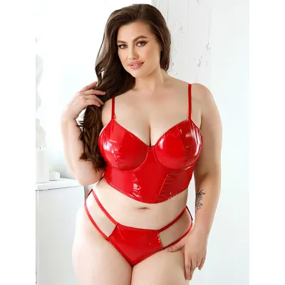 Fantasy Lingerie Plus Size Red Wet Look Long Line Bra Set
