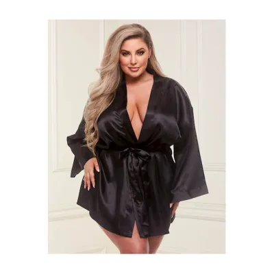 Silken Satin Robe Black Os xl