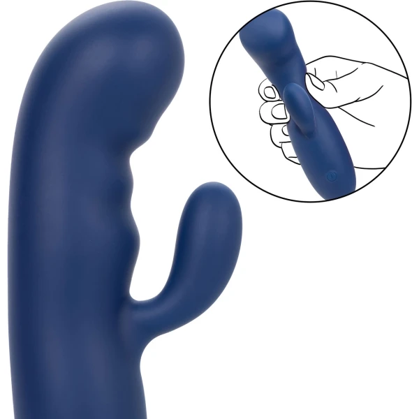 Cashmere Silk Duo Rechargeable Waterproof Silicone Rabbit Vibrator By CalExotics - Blue