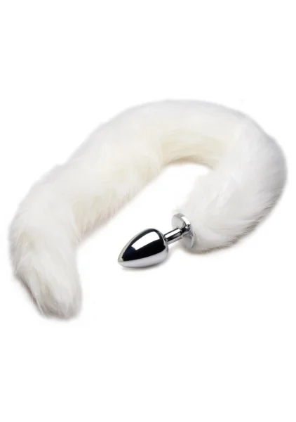Tailz Aluminum Anal Plug With Extra Long White Faux Mink Tail