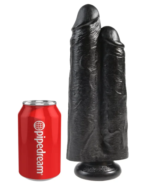 King Cock 9" Two Cocks One Hole: Black