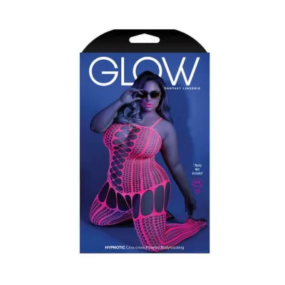Glow Hypnotic Criss cross Paneled Bodystocking Neon Pink Qs