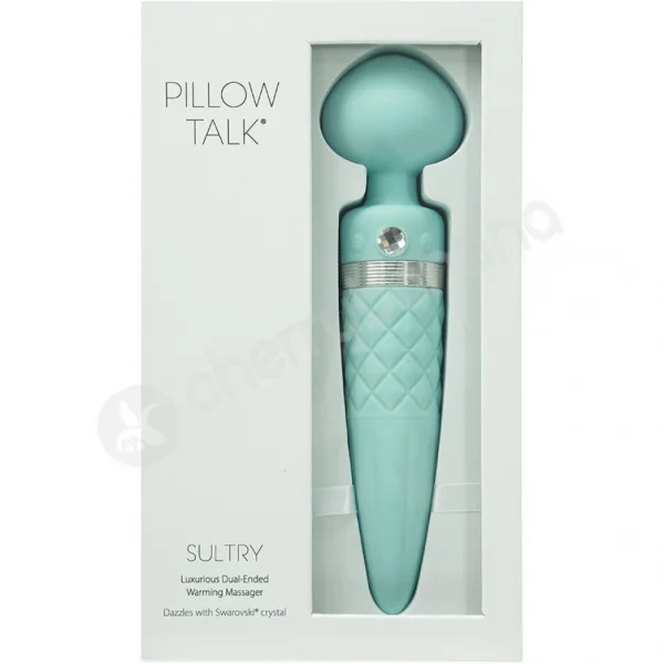 Pillow Talk Sultry Teal 8" Dual Ended Heated Massager Wand With Swarovski Crystal