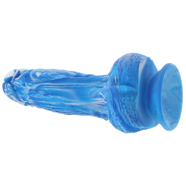 Twisted Love Twisted Dong 6" Silicone Suction Cup Dildo With Balls By CalExotics - Blue & White
