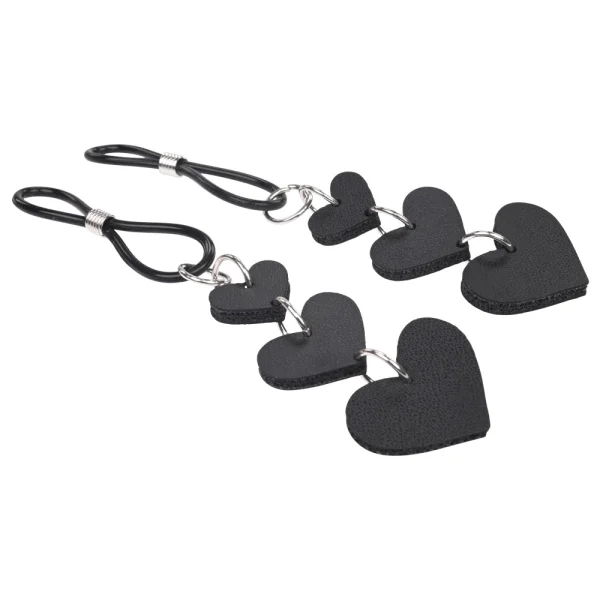 Sex & Mischief Heart Nipple Ties By Sportsheets - Black & Silver