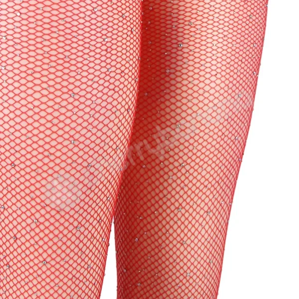 Cherry Banana Red Fishnet With Rhinestones Crotchless Pantyhose