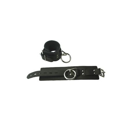 Leather Locking Wrist Restraints With Fleece Lining Black
