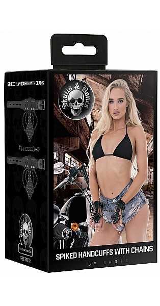 Skulls and Bones Handcuffs with Spikes and Chains Blac
