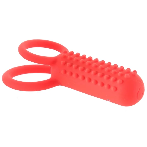 Silicone Rechargeable Vertical Dual Enhancer Vibrating Cock Ring By CalExotics - Red