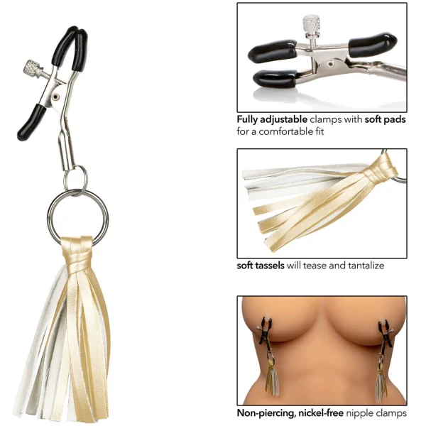 Nipple Play Playful Tassels Nipple Clamps By CalExotics - Gold