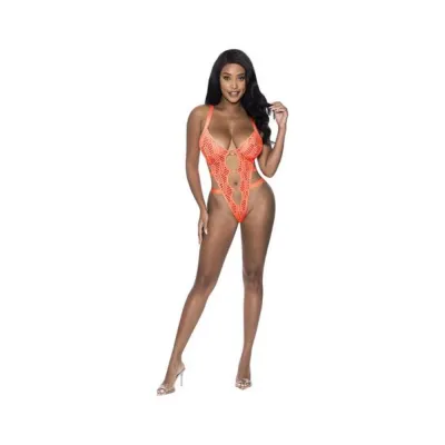 Women s Lingerie Magic Silk Rude Awakening Strappy Teddy Neon Orange S m