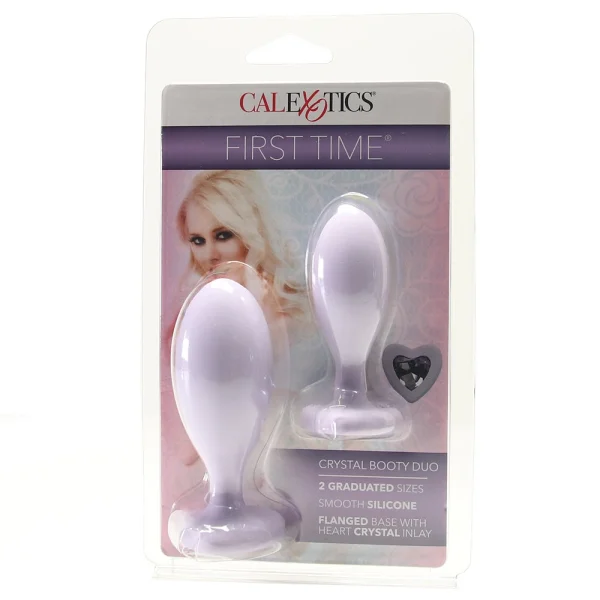 First Time Crystal Booty Duo Silicone Anal Plug 2 Piece Set By CalExotics - Purple