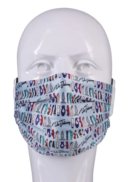 DJ Reversible and Adjustable Face Mask - Blue Toy Pattern with Black Ear Loops — image 4 of 8