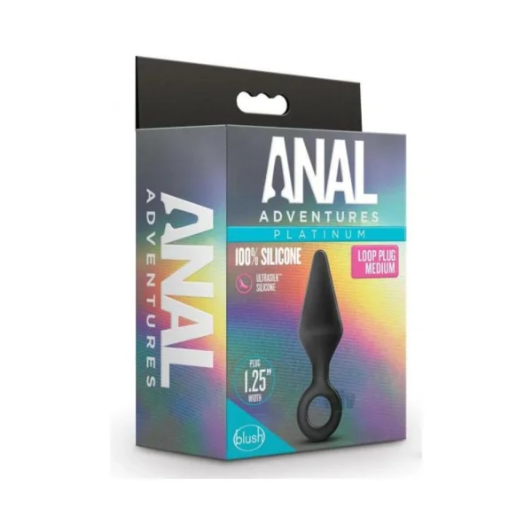 Anal Adventures Platinum - Silicone Loop Plug -  Medium - Black