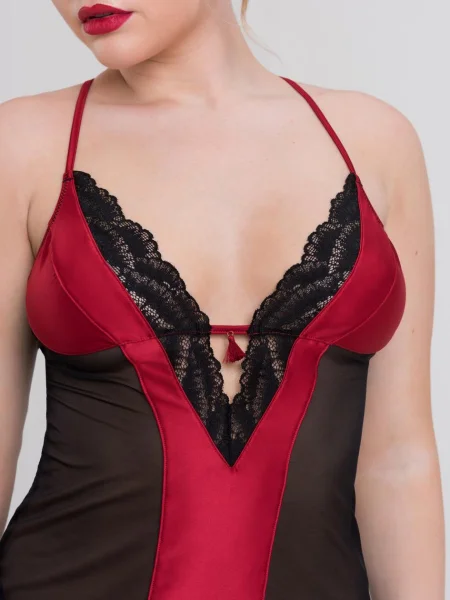 Lovehoney Empress Red Satin and Mesh Long Slip