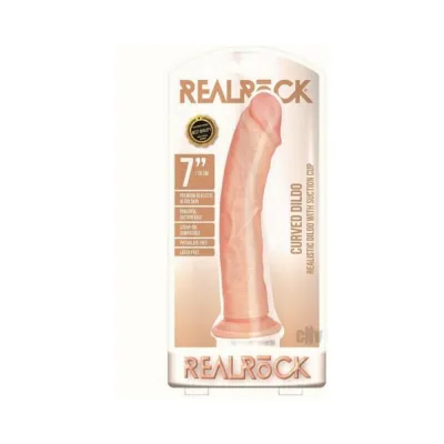 Realrock Curved Realistic Dildo With Suction Cup 7 In Vanilla