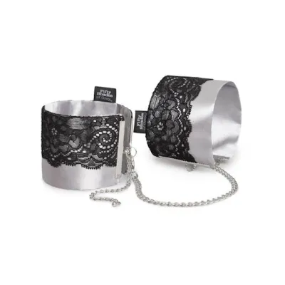 Fifty Shades Of Grey Play Nice Satin And Lace Wrist Cuffs Silver black