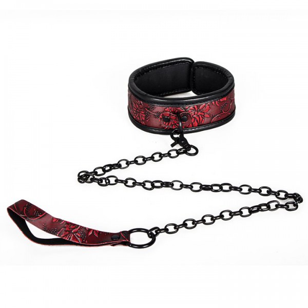 Bondara Feral Red and Black Floral Collar and Leash