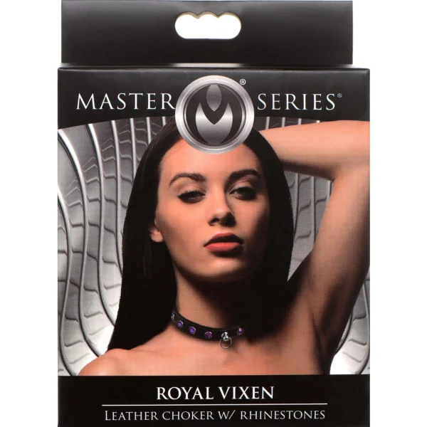 Master Series Leather Collar With Rhinestones - Purple