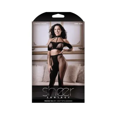 Fantasy Lingerie Sheer Missing You 2Pc Off Shoulder Crop Top High Waist Leggings