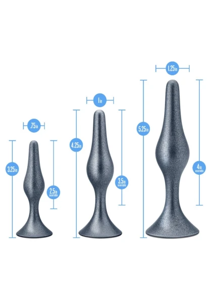 Anal Adventures Matrix Genesis 3-Piece Silicone Butt Plug Kit By Blush - Stellar Silver