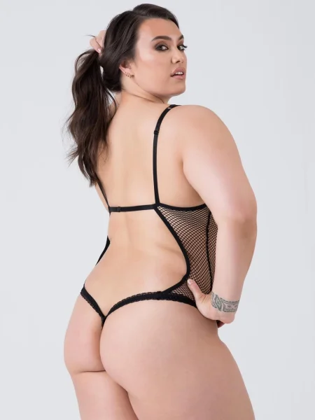 Lovehoney Plus Size Provocatease Black Fishnet Underwired Backless Teddy