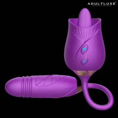 Rose Tongue Clit Nipple Tickler with Thrusting Dildo