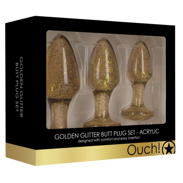 Ouch! Gold Glitter 3 Piece Butt Plug Set — image 5 of 5