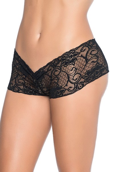 Mapale by Espiral Black Lace Peek-A-Boo Crotchless Boyshort