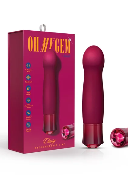 Oh My Gem Classy Rechargeable Silicone Warming G-Spot Vibrator By Blush - Garnet Red