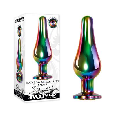 Evolved Rainbow Metal Plug Small Coloured 9 4 cm Small Butt Plug with Gem Base